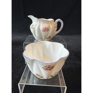 Shelley Rose Pansy forget me not open sugar and creamer set bone china england